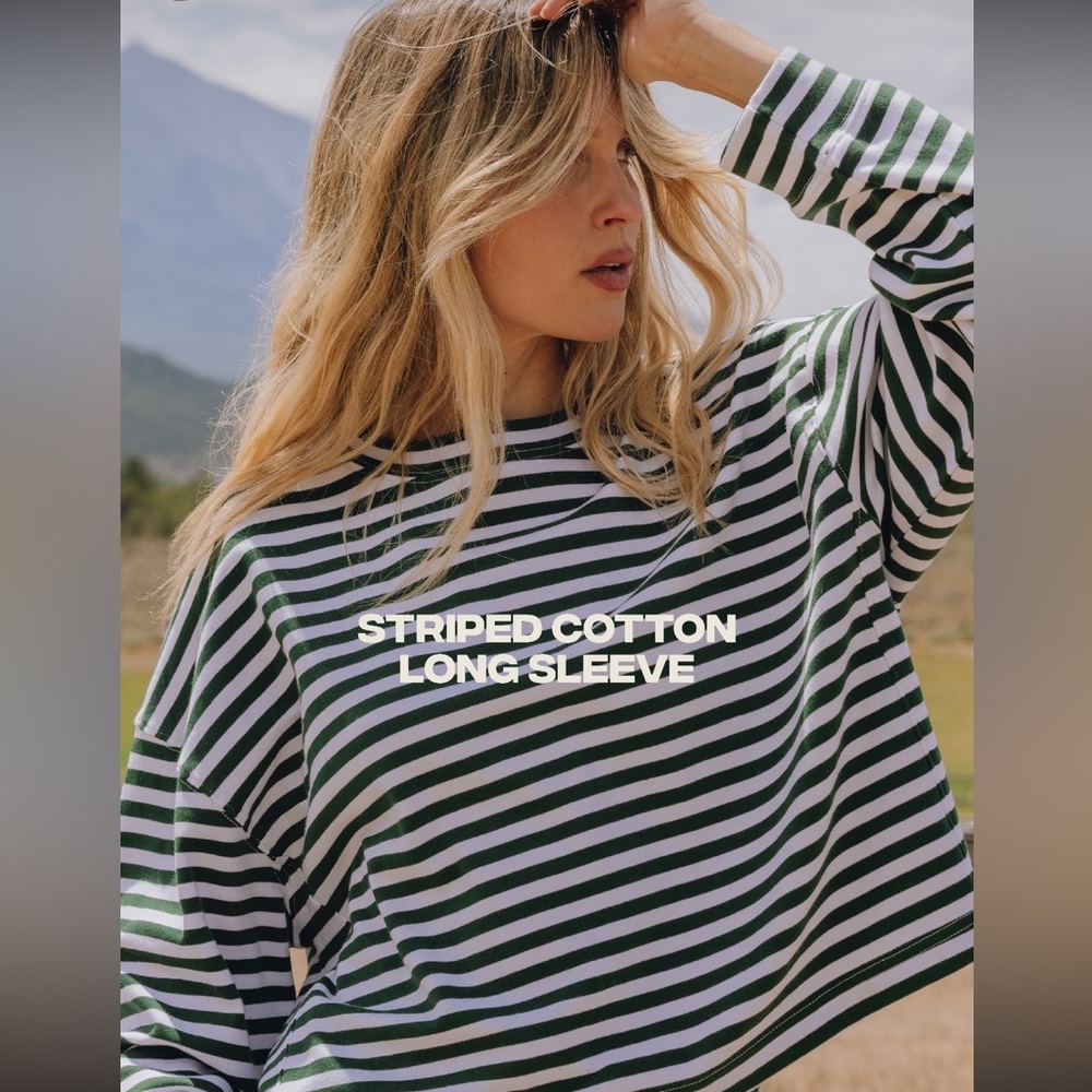 Green and White Striped Long Sleeve Top - NEW NEVER WORN